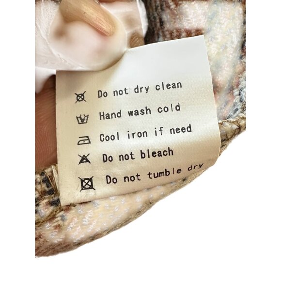 Womens Brown & Cream Plaid Button-Up Long Sleeve Shirt Jacket L - Picture 10 of 11